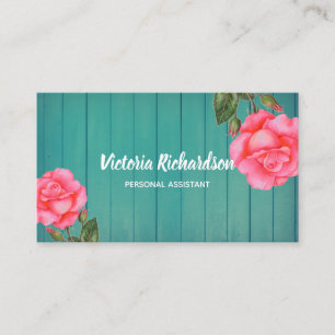 Rustic Watercolor Pink Roses Floral Art Business Card