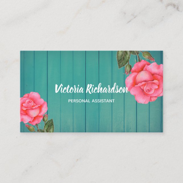 Rustic Watercolor Pink Roses Floral Art Business Card (Front)