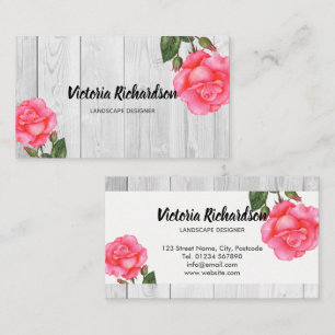 Rustic Watercolor Pink Roses Floral Art Business Card
