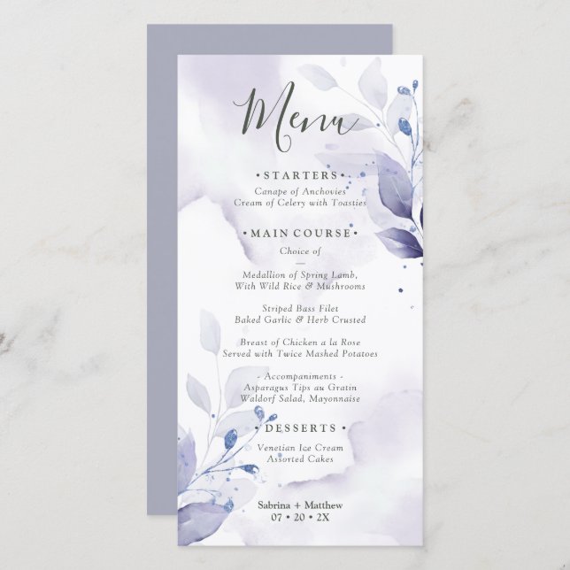 Rustic Watercolor Plum Purple Menu (Front/Back)