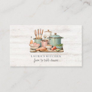 Rustic Watercolor Pots Pans Food Kitchenware Business Card