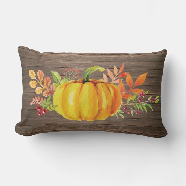 Rustic Watercolor Pumpkin Autumn Fall Lumbar Cushion (Front)