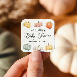 Rustic Watercolor Pumpkin Baby Shower Square Sticker