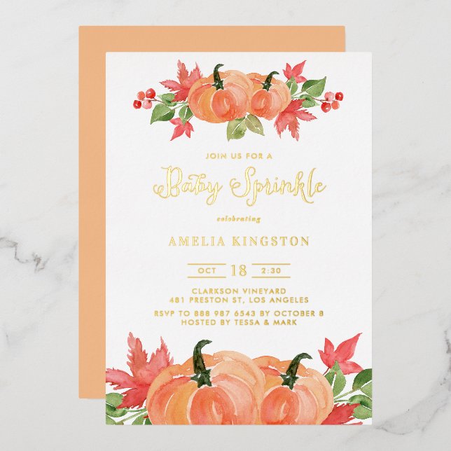 Rustic Watercolor Pumpkin Fall Baby Sprinkle (Front/Back)