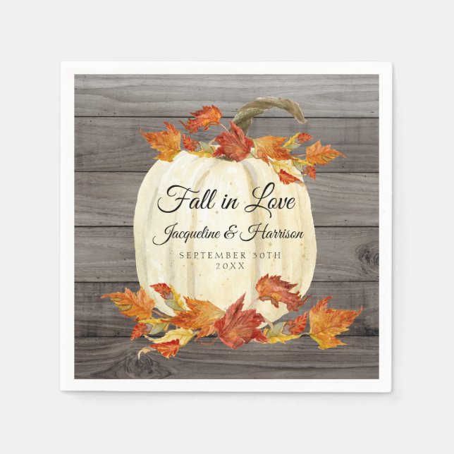 Rustic Watercolor Pumpkin Fall Leaves Wood Dark Napkin (Front)