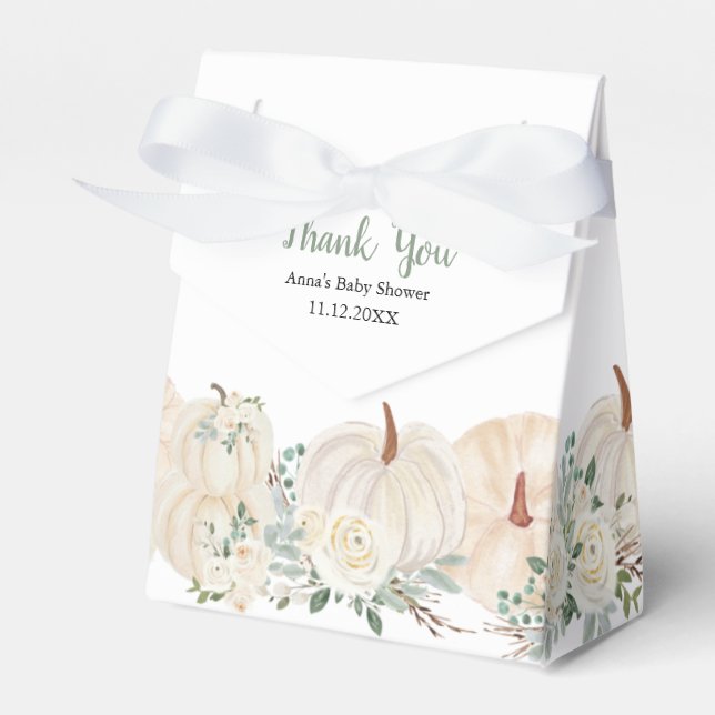 Rustic Watercolor Pumpkin Greenery Baby Shower Favour Box (Front Side)