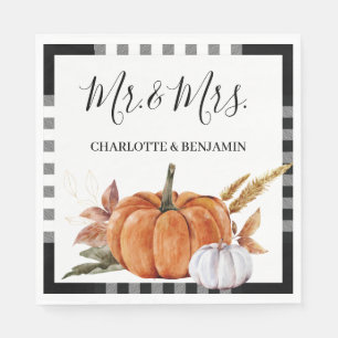 Rustic Watercolor Pumpkin Mr and Mrs Wedding Napki Napkin