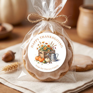 Rustic Watercolor Pumpkin Thanksgiving Favour Classic Round Sticker