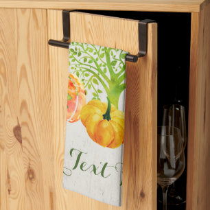 Rustic Watercolor Pumpkin Thanksgiving Tea Towel