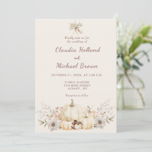Rustic Watercolor Pumpkins Elegant Fall Wedding Invitation