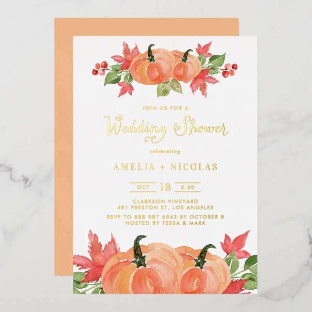 Rustic Watercolor Pumpkins Fall Wedding Shower (Front/Back)
