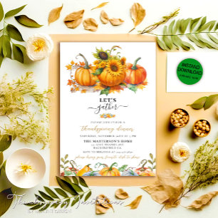 Rustic Watercolor Pumpkins Thanksgiving Dinner Invitation
