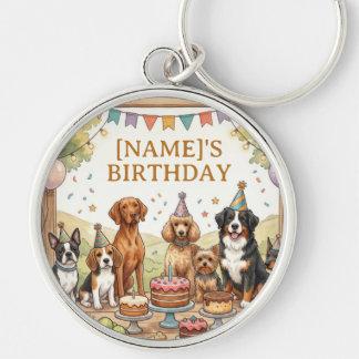 Rustic Watercolor Puppy Dog Any Age Birthday Party Key Ring