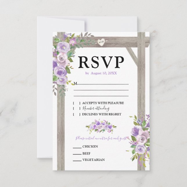 Rustic Watercolor Purple Floral Wedding RSVP (Front)