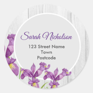Rustic Watercolor Purple Iris Botanical Floral Classic Round Sticker
