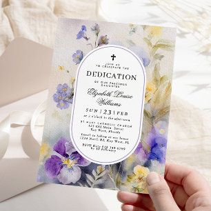 Rustic Watercolor Purple & Yellow Dedication Invitation
