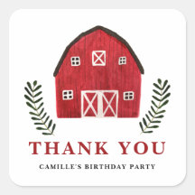 Rustic Watercolor Red Barn Birthday Thank You