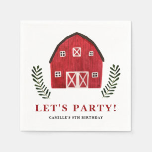 Rustic Watercolor Red Barn Farmhouse Birthday Napkin