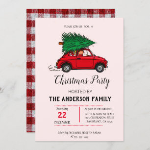 Rustic Watercolor Red Truck Christmas Invitation