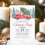 Rustic Watercolor Red Truck Christmas Party Invitation<br><div class="desc">Rustic christmas winter theme party invitations featuring a simple white background,  watercolor spruce trees,  a vintage red truck,  a xmas tree,  and a traditional party template that is easy to personalise.</div>