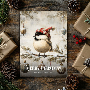 Rustic Watercolor Red White Christmas Robin Cards