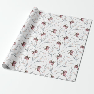 Rustic Watercolor Red Winter Berries and Leaves Wrapping Paper