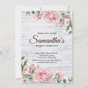Rustic Watercolor Rose Birthday Party Invitation