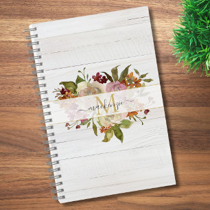 Rustic Watercolor Rose Bouquet Monogram Notebook