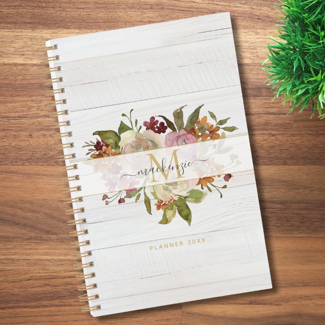 Rustic Watercolor Rose Bouquet Monogram Planner (Creator Uploaded)