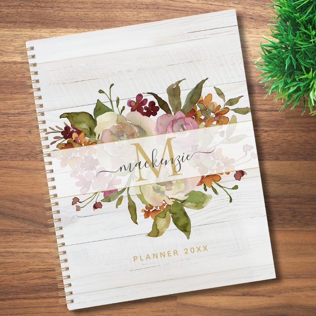 Rustic Watercolor Rose Bouquet Monogram Planner (Creator Uploaded)