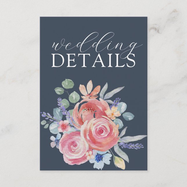 Rustic Watercolor Rose Floral Wedding Detail Enclosure Card (Front)