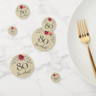 Rustic Watercolor Rose Funny 80th Birthday Confetti