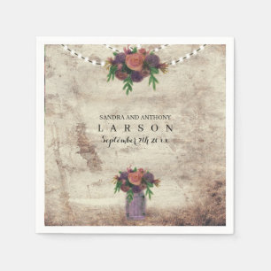 Rustic Watercolor Rose & Mason Jar Wedding Napkin
