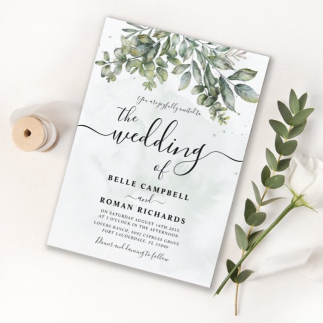 Rustic Watercolor Sage Green Eucalyptus Wedding Invitation (Creator Uploaded)
