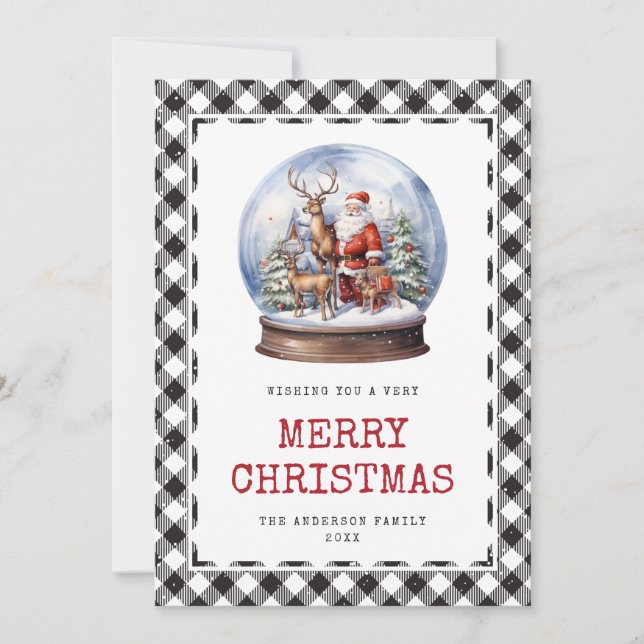 Rustic Watercolor Santa Snowy Merry Christmas Card (Front)