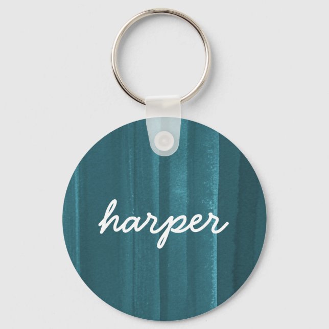Rustic Watercolor Script Name PersonalizedKeychain Key Ring (Front)