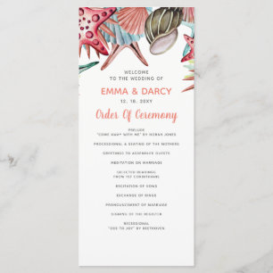 Rustic Watercolor Seashells Starfish Beach Wedding Programme
