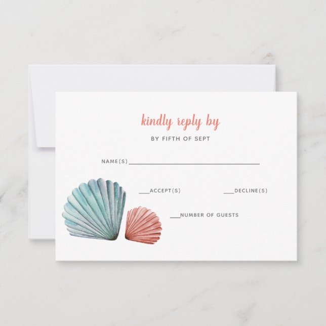 Rustic Watercolor Seashells Starfish Beach Wedding RSVP Card (Front)