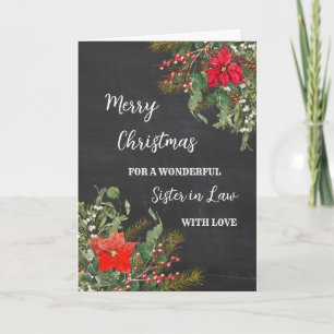 Rustic Watercolor Sister in Law Merry Christmas Card