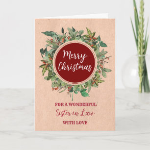 Rustic Watercolor Sister in Law Merry Christmas Card