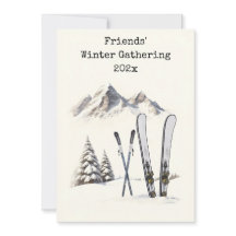 Rustic Watercolor Ski Snow Mountain Family Reunion