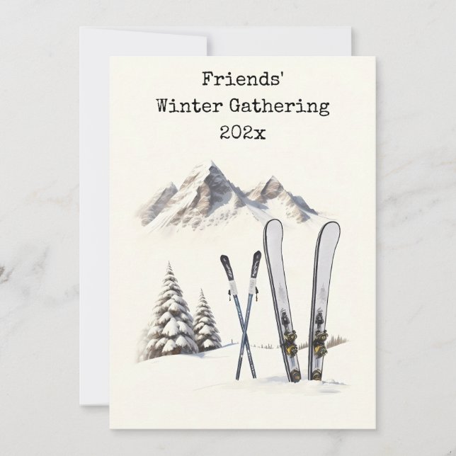 Rustic Watercolor Ski Snow Mountain Family Reunion Invitation (Front)