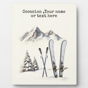 Rustic Watercolor Ski Snow Tree Mountain Winter Plaque