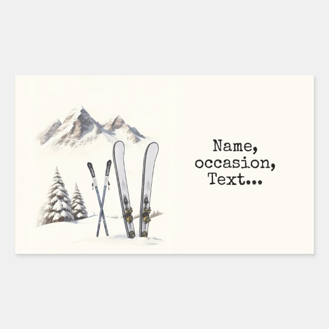 Rustic Watercolor Ski Snow Tree Mountain Winter  Rectangular Sticker (Front)
