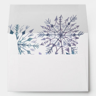 Rustic Watercolor Snowflakes Blue Winter Wedding Envelope