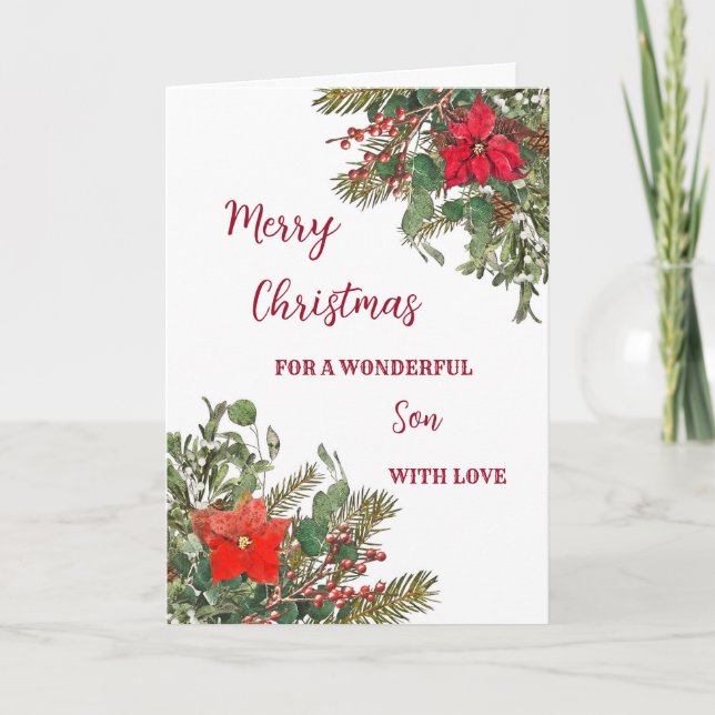 Rustic Watercolor Son Merry Christmas Card (Front)