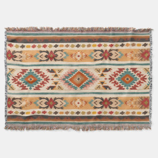 Rustic Watercolor Southwestern Stripe Pattern Throw Blanket