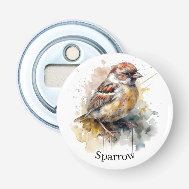 Rustic Watercolor Sparrow, custom Bottle Opener (Front)