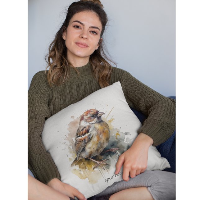 Rustic Watercolor Sparrow, custom  Cushion (Creator Uploaded)