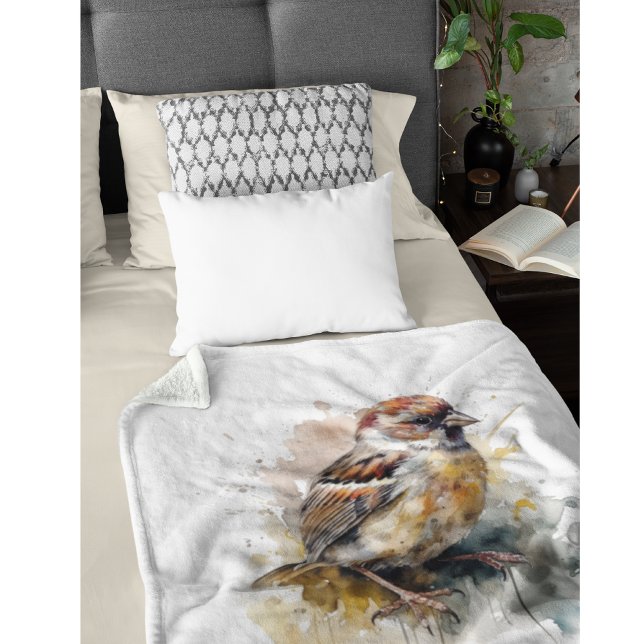 Rustic Watercolor Sparrow, custom Fleece Blanket (Creator Uploaded)
